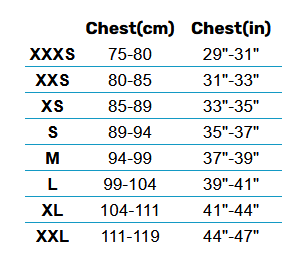 2025 Mystic Mens Impact Vests 0 Tableau des tailles